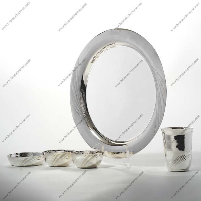 Modern Texture Circular Silver Dinner Thali Set