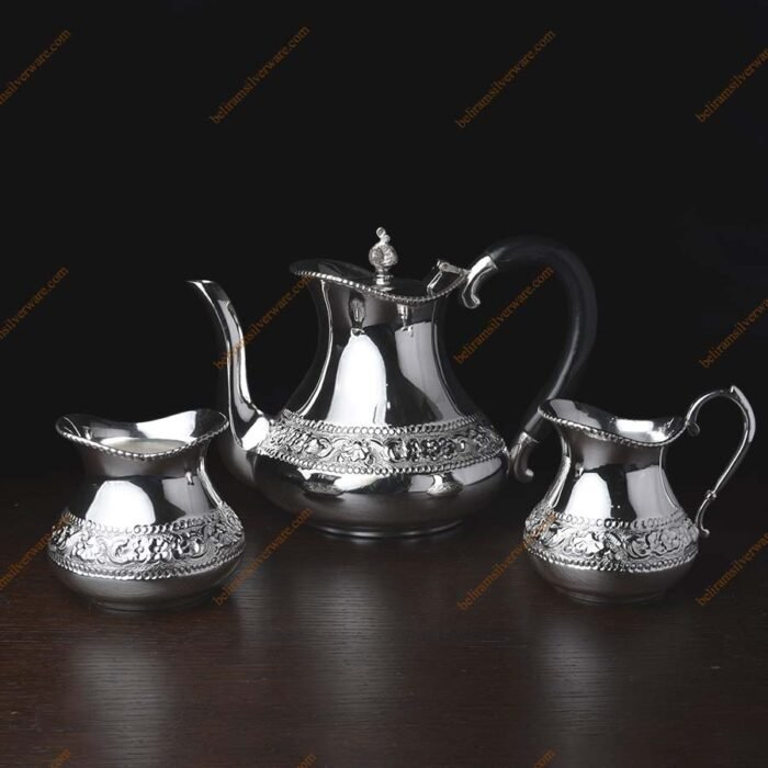 Intricate Nakshi Designer Silver Tea Set