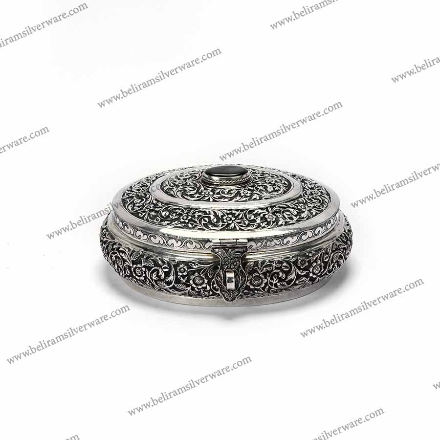 Antique Green Stone Nakshi sterling silver box