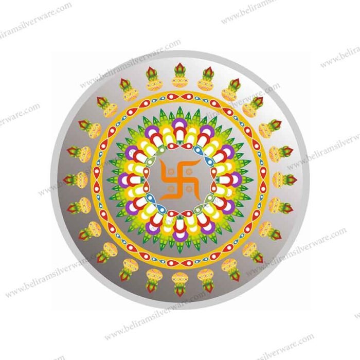 Multi-Color Swastik & Kalash Silver Coin