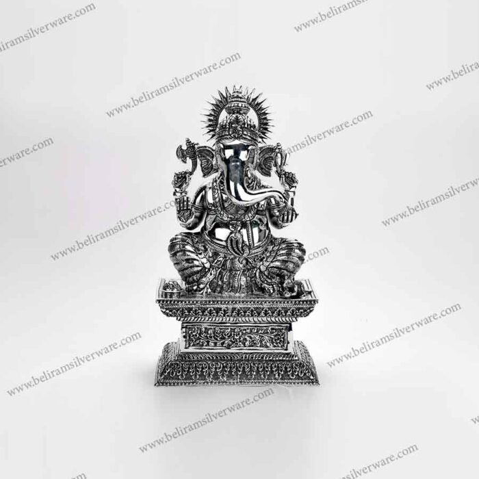 Silver Lord Ganesha Murti On Pedestal Beliram Silverware