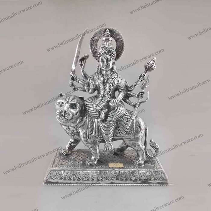 Maa Durga Silver Murti on Pedestal