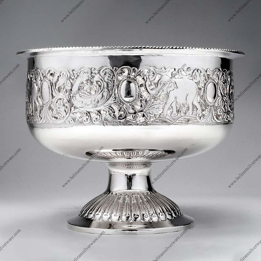 Elephant Nakshi Carved Silver Bowl