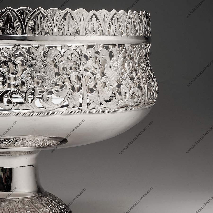 Jali Cutwork Silver Bowl On Pedestal