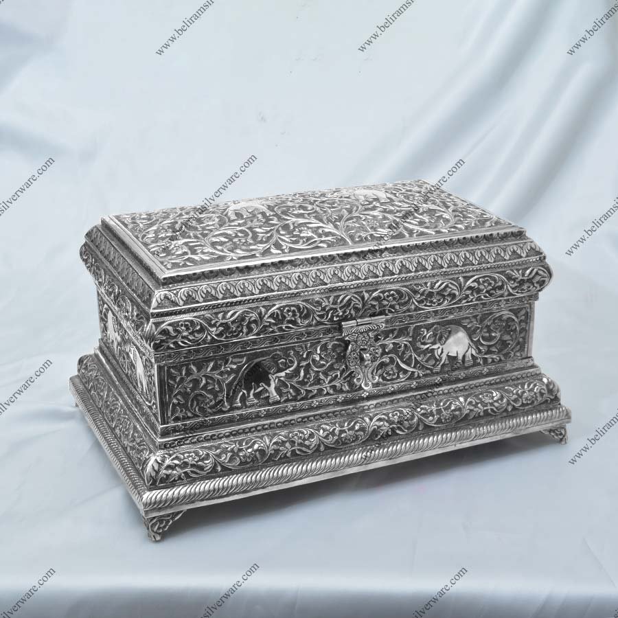Acanthus Elephant Carved Silver Box