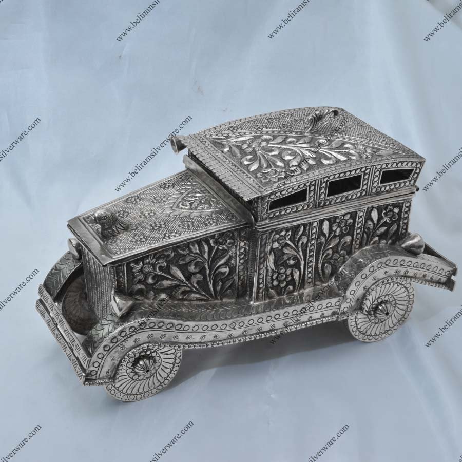 Vintage Car Nakshi Design Silver Box