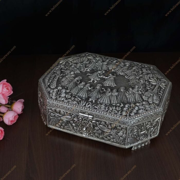 Krishna Raas Leela Engraved Silver Box