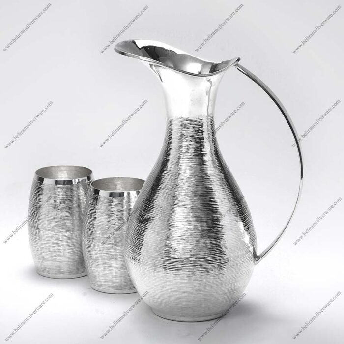Textured Curved Silver Jug Set