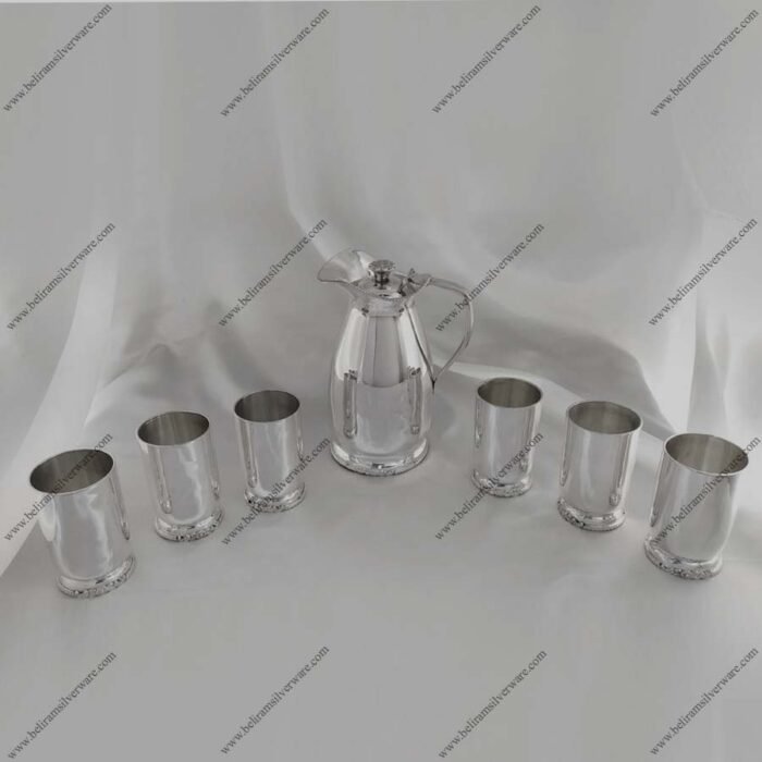 Designer Rimmed Silver Jug Set (Glass Set Of 6)