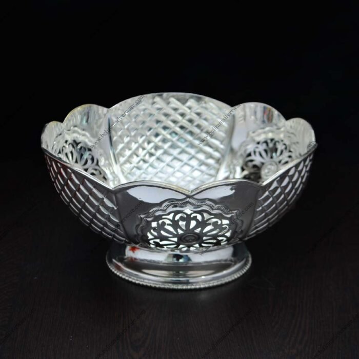 Weave Design & Cutwork Silver Bowl