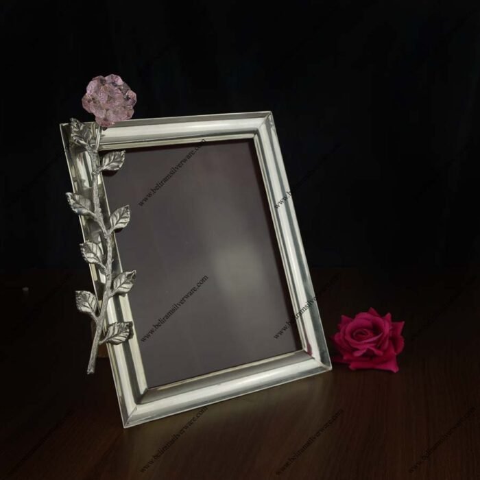 Flower Accent Modish Silver Photo Frame