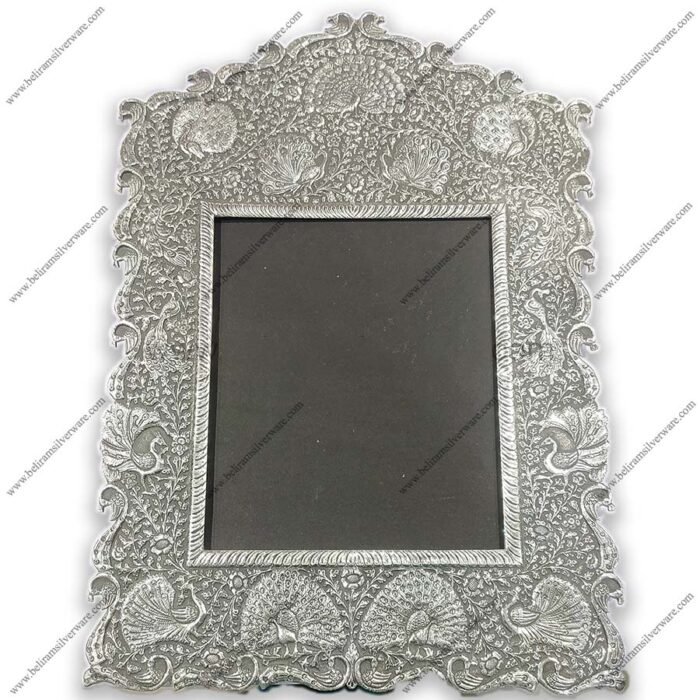 Peacock Nakshi Carved Silver Photo Frame