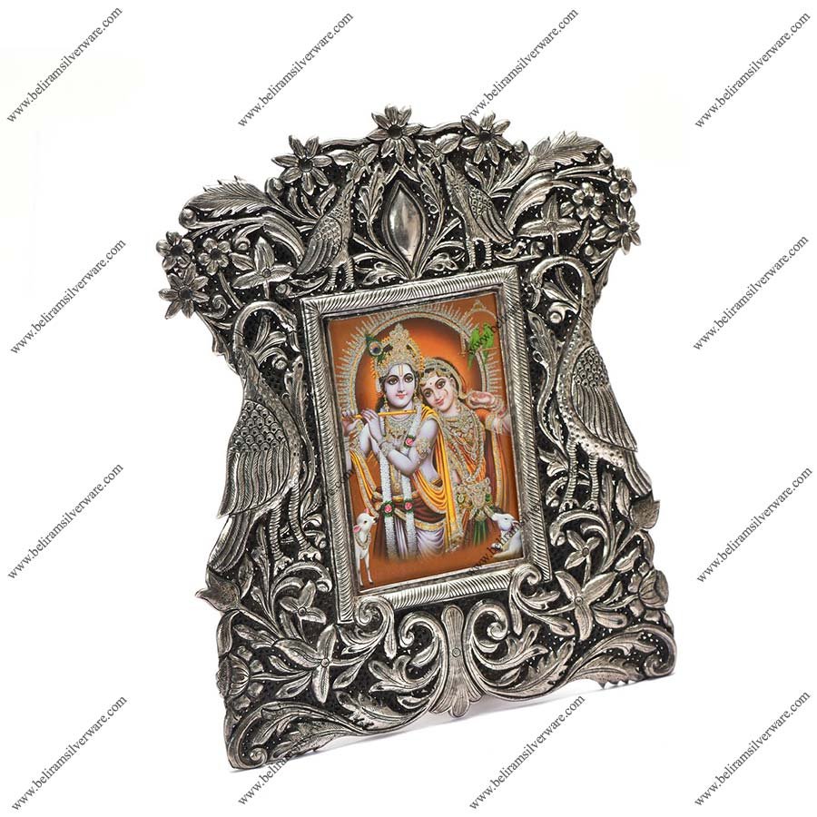 Repousse Peacock & Flower Silver Photo Frame