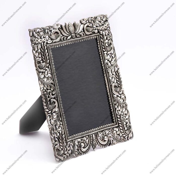 Lotus & leafy Pattern Silver Photo Frame