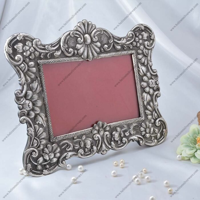 Flower Nakshi Silver Photo Frame