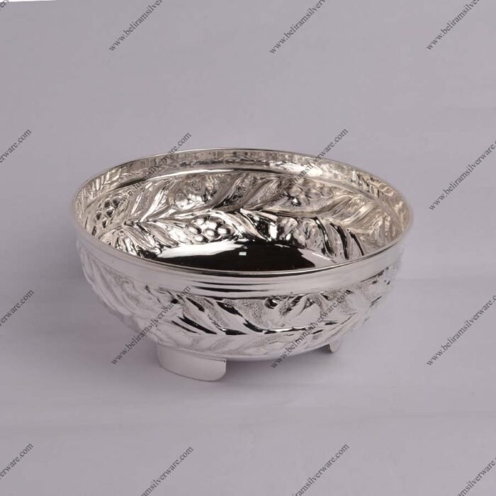 Leaf Hammered Design Silver Bowl