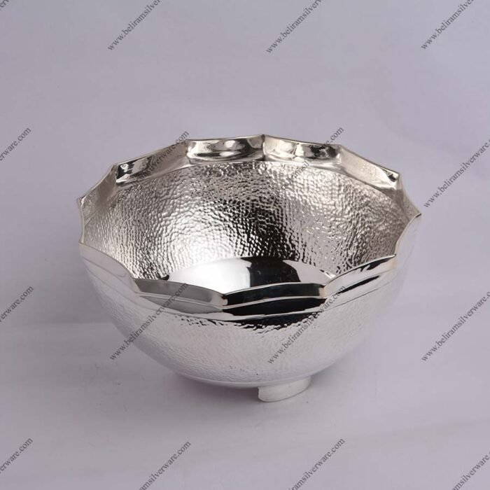 Scalloped Border Textured Small Silver Bowl