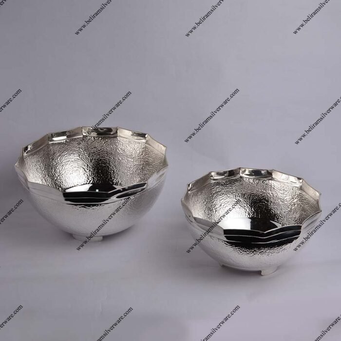 Scalloped Border Textured Small Silver Bowl