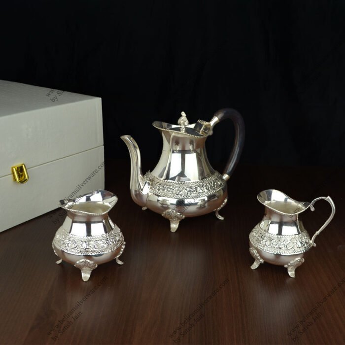 Nakshi Carving Designer Legs Silver Tea Set