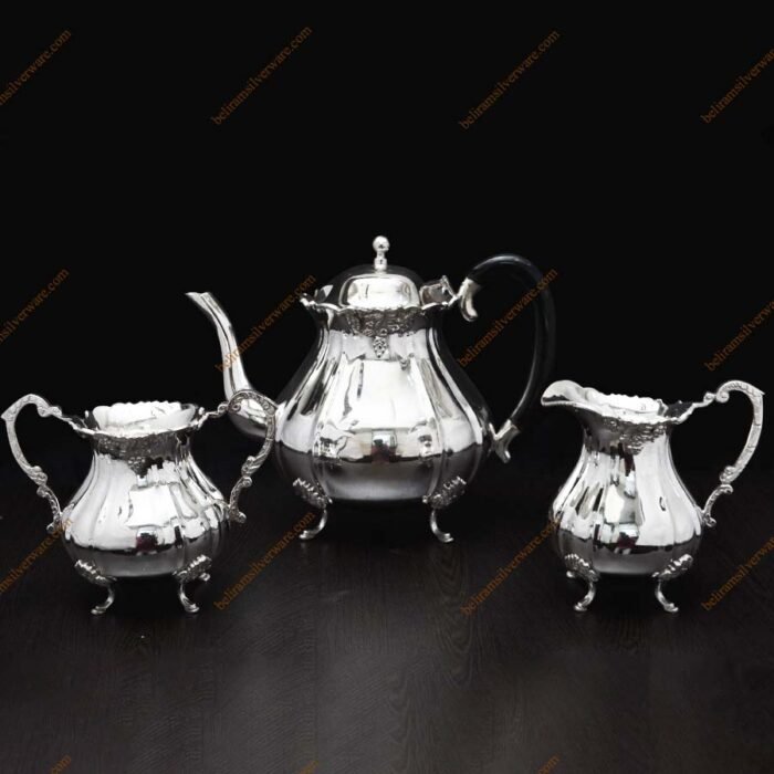 Wavy Edge Designer Handles Silver Tea Set