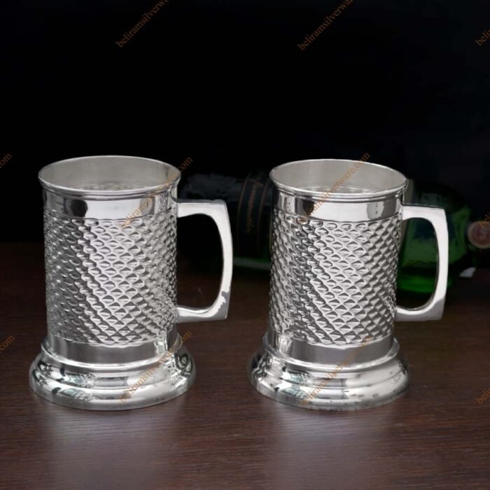 Honeycomb Design Silver Beer Mug Set