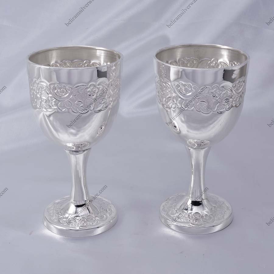 Nakshi Carved Silver Wine Glass Set