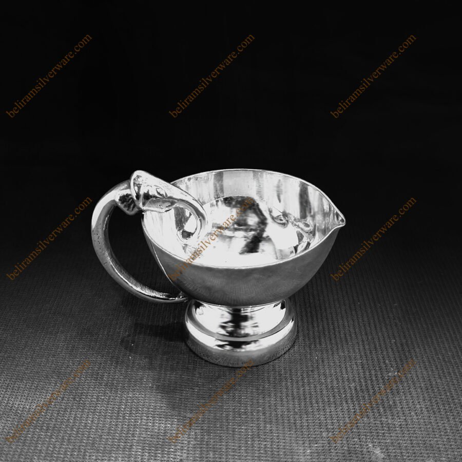 Elephant Trunk Silver Diya With Handle