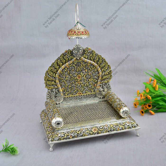 Nakshi Design Oxidised Silver Singhasan In Dual Tone