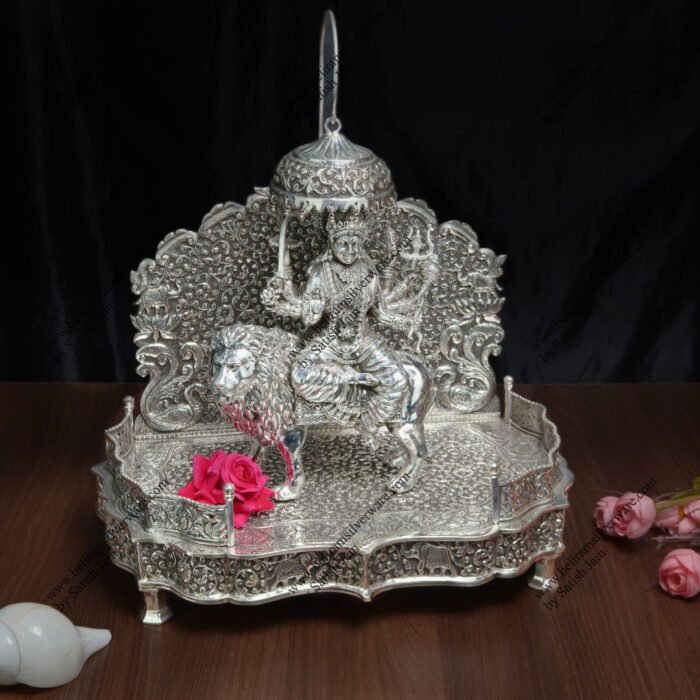 Goddess Durga Oxidised Silver Singhasan