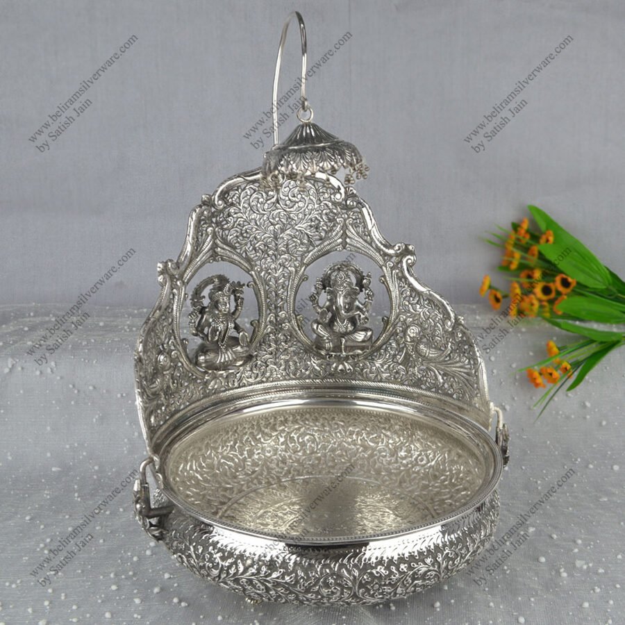 Lakshmi Ganesh Round Silver Singhasan