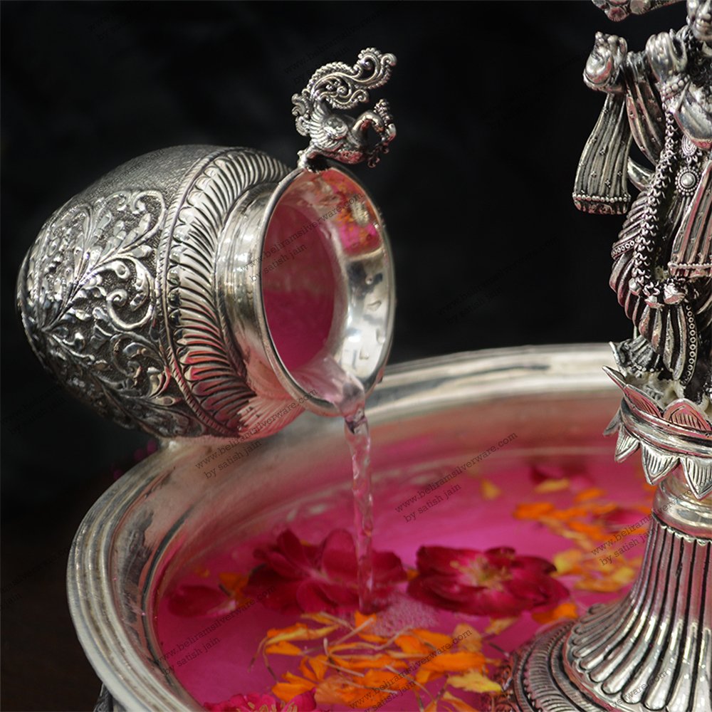 GOLDGIFTIDEAS Pure Silver Pooja Thali Set for Gift, Silver Pooja Items for  Home Temple, Wedding Gift