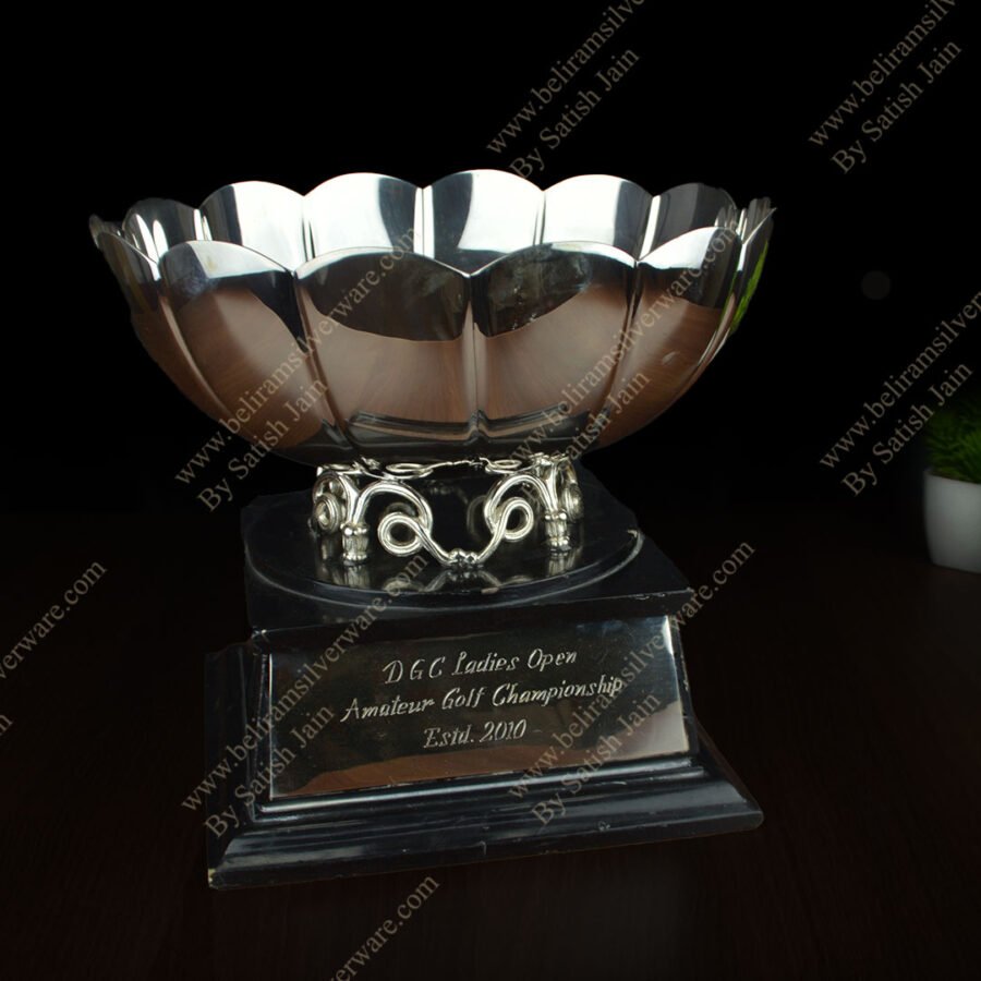 Floral Cut Glossy Finish Silver Trophy