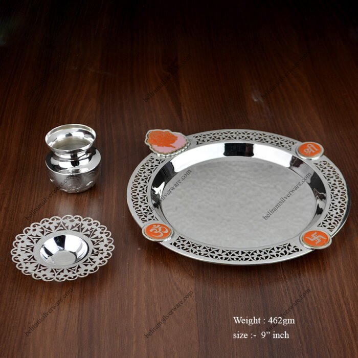 Traditional Border Cutwork Silver Pooja Thali