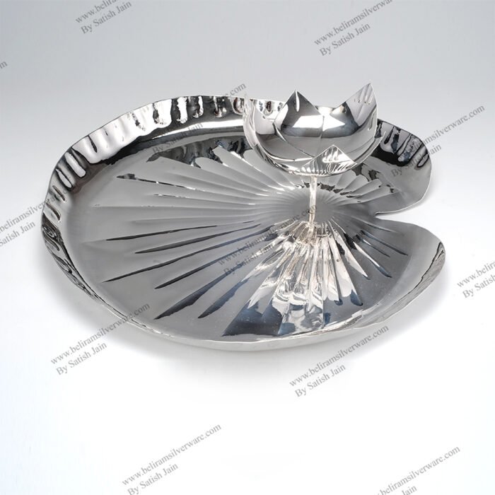 Modern Lotus Inspired Silver Aarti Thali Set