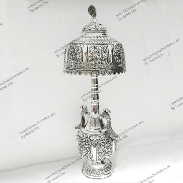 3D peacock oxidised silver table lamp, ideal for gifting as well as home decor.