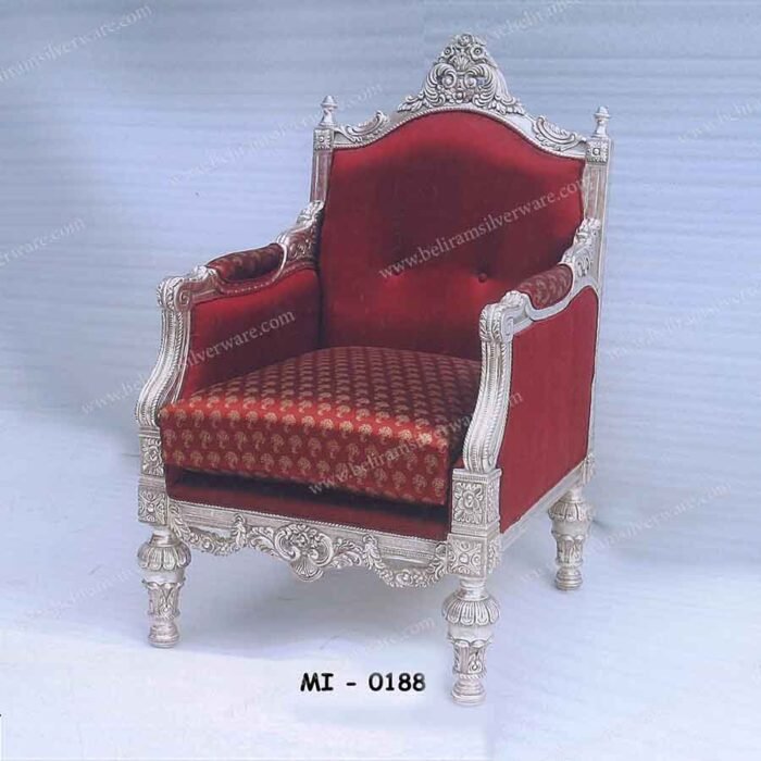 Floral Carvings Luxurious Silver Chair